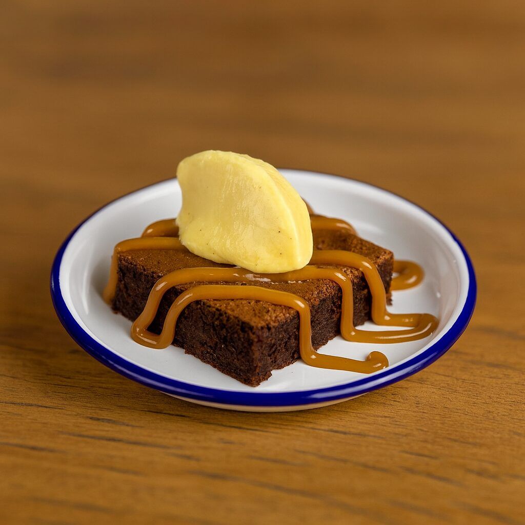 Brownie con Caramello Salato e gelato