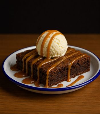 Brownie con Caramello Salato e gelato